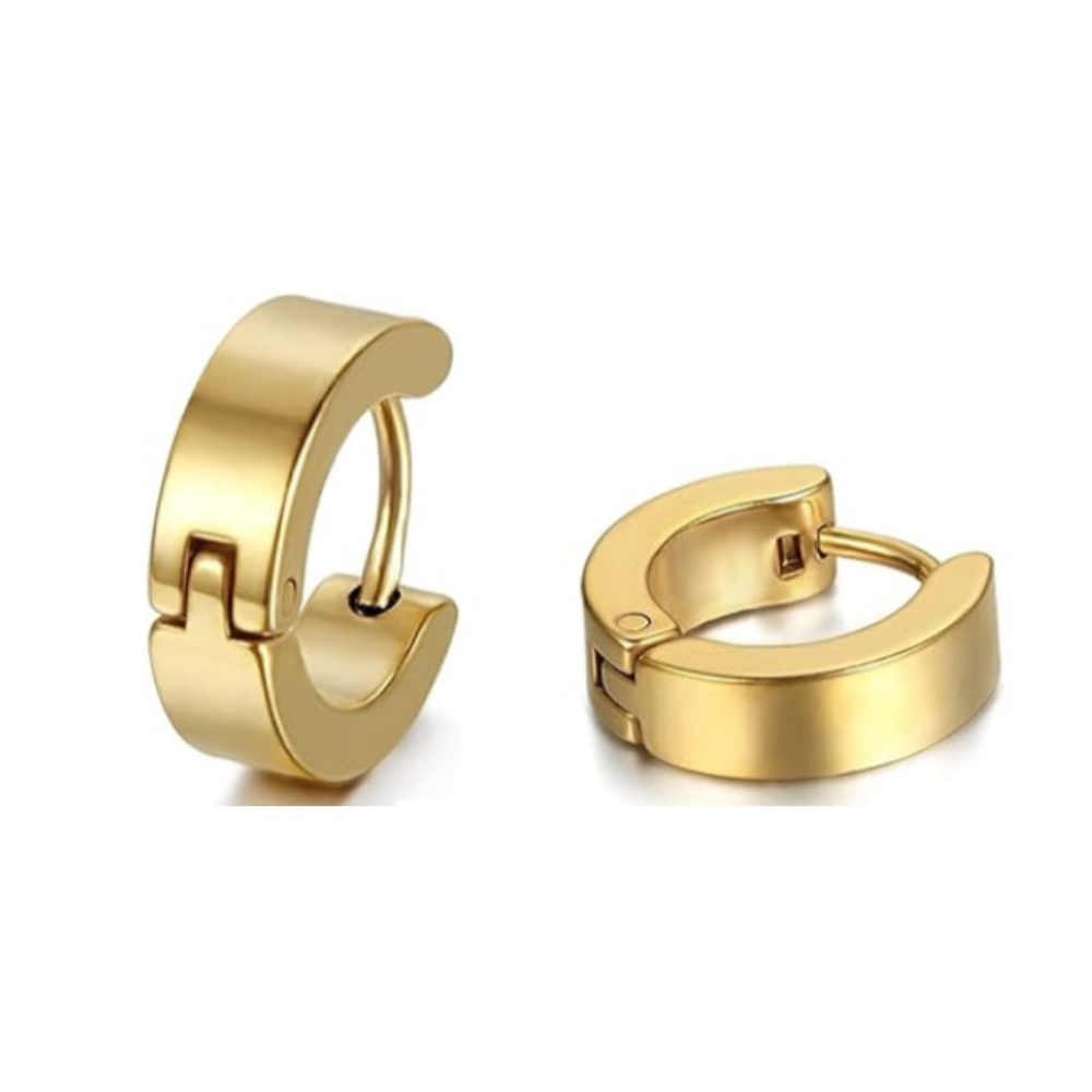 Minimalist Gold Huggie Hoop Earrings – 18k Stainless Steel, Unisex, Hinged Clasp - Picture 5 of 5